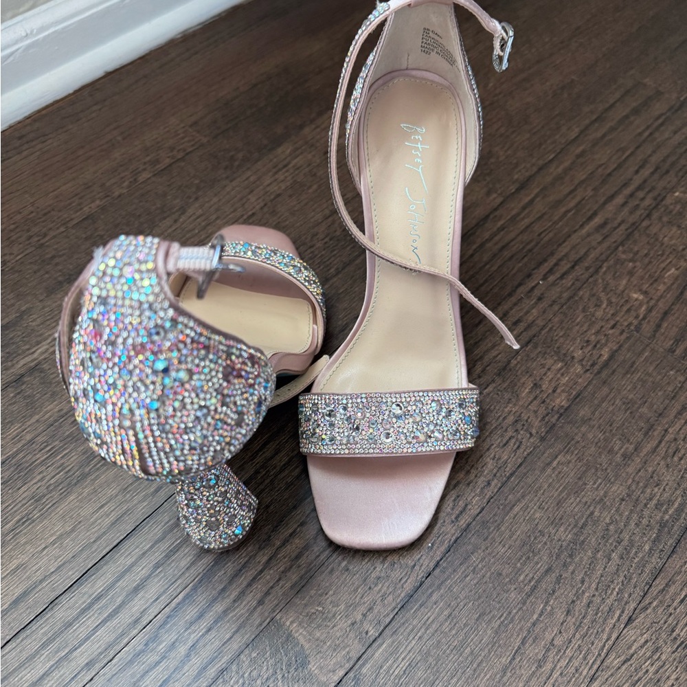 Betsey Johnson Pink and Silver Crystal Embellished Heels